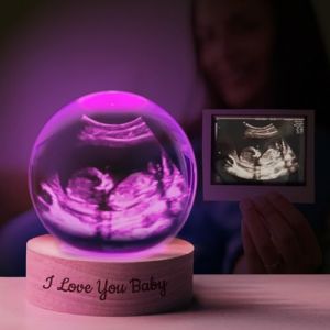 Boule de cristal personnalisée avec veilleuse LED, Cadre photo à ultrasons pour bébé avec lumière, Lampe globe décorative en cristal avec photo gravée, cadeau surprise pour futurs parents (YUJIANSHULIU, neuf)