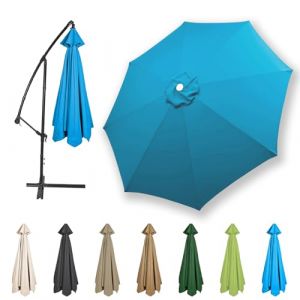 HonunGron Auvent De Remplacement pour Parasol 2,7m/3,0m/3,5m/4,0m, 6 Baleines/8 Baleines Toile De Parasol Déporté Remplacement Pour Cour,Jardin,Plage, Protection UV 50+ (Bleu,4.0m / 8 Ribs) (HonunGron, neuf)