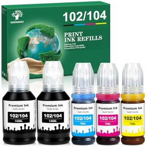 GREENSKY 102-104 Encre &agrave; Colorant - Bouteilles d'encre Compatibles avec Epson 102 et 104 Multipack pour Epson EcoTank ET-2850, ET-2720, ET-2750, ET-2810, ET-2856, ET-2862, ET-2870, ET-3850, ET-4800 (ANTON ELENA STORE S.R.L., neuf)