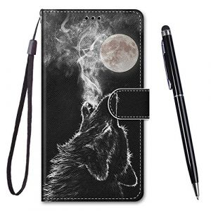 TOUCASA Coque pour iPhone XS,Housse iPhone X,Coque Cuir PU Portefeuille &agrave; Aimant Colourful Design Coque Rabat Portefeuille [Cr&eacute;atif Peint] &Eacute;tui pour iPhone XS/X (5,8 Pouces)-Loup Hurlant (Mltour-EU, neuf)