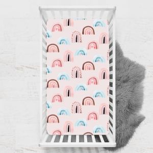 Odot Drap Housse pour Lit de B&eacute;b&eacute;, Impression de Arc-en-ciel Draps Housses Enfants Respirant Douce Extensible Prot&egrave;ge Matelas pour Lit B&eacute;b&eacute;, Berceau, Lit Parapluie (bleu rouge,45x90 cm) (Odot, neuf)