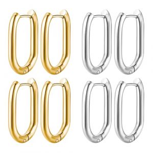 Mochity 4 Paires Boucles d'Oreilles Ovales Pour Femmes, Boucles d'Oreilles Cr&eacute;oles En Acier Inoxydable, 17-25mm Creole Ovales, Cr&eacute;oles Or Argent, Bijoux Femme (Or + argent, 25 mm) (Mochity, neuf)