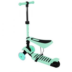 Trottinette pour Enfants 5 en 1 avec si&egrave;ge Amovible, 3 PU Roues Lumineuses, Guidon R&eacute;glable en Hauteur, Facile &agrave; Diriger, Dossier Confortable, pour Filles/Gar&ccedil;ons de 2 a 8 Ans-Vert (Willanmd, neuf)
