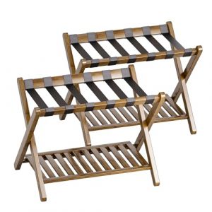 SMIBUY porte-bagages, paquet de 2, porte-valise pliable en bambou avec étagère de rangement pour chambre d’amis, chambre à coucher, hôtel, robuste (noyer) (Smibuy direct, neuf)