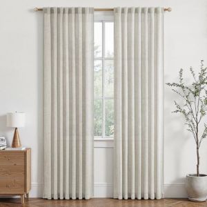 MRTREES Rideaux Voilage Lin Naturel Semi-Transparent 140x240 CM Rideau Salon Voilage Porte Fenetre Passe Tringle Rideau Voile &Eacute;l&eacute;gant pour Chambre Salle &agrave; Manger Baie Vitr&eacute;e, Lot de 2 (MRTREES HOME, neuf)