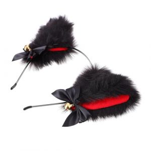 FIXOSHEE Serrage- Oreilles De Chat En Peluche Cosplay Grosse Taille Noirs Avec Rouge Et Cloche Dor&eacute;e Pour F&ecirc;te Costume Cosplay Adulte Et Gar&ccedil;on Et Filles (Jiingsq, neuf)