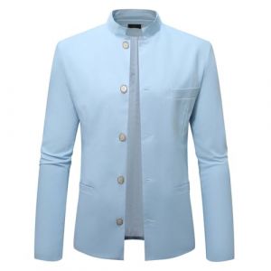 Duohropke Blazer pour homme avec col chinois - Coupe ajustée - Col montant à une rangée - Veste de costume élégante Mao - Manteau d'affaires décontracté - Costume Zhongshan pour les occasions (PANGCON, neuf)