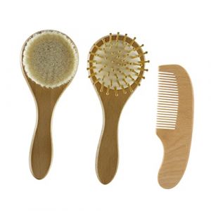 KOMBIUDA Brosse &agrave; Cheveux En Laine Naturelle Pour B&eacute;b&eacute; Taille Moyenne Douceur Apaisante -n&eacute; Gar&ccedil;on Et Filles Usage Quotidien Peigne En Bois Bo&icirc;te De Rangement (Busk Sunset, neuf)