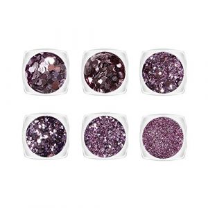 YOFASEN 6 pcs Chunky Glitter Visage Glitter - Nail Art Accessoires Paillettes Artisanat Sequin Mixte Set Joue Maquillage L&egrave;vres DIY D&eacute;cor Paillettes, Violet (YOFASEN, neuf)