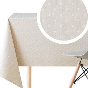 KP HOME Toile Cirée Rectangulaire 250x140cm, Nappe Plastique en PVC Essuyable, Facile à Nettoyer, Imperméable de Cuisine en Vinyle Nappe, Couleur IvoireToile Cirée avec Motif à Pois Blanc et Beige (BonizStyle, neuf)