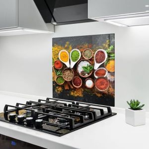 ARTHUB® Crédence de Cuisine en Verre 60x60 cm, Colorful Herbs Spices | Protection Contre Les éclaboussures, Revêtement Mural en Carreaux, Plaque en Verre, Verre trempé, Aliments, Épices (ARTHUB - wall decor, neuf)