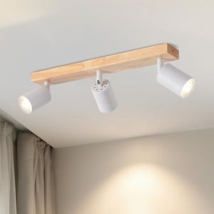 LVWIT Plafonnier 3 Spots LED GU10, Luminaires Int&eacute;rieur Blanc, Applique Murale Chambre, Plafonnier Bois avec Base Rectangulaire, Lustre Salon(Sans Ampoules) (LED MALL, neuf)