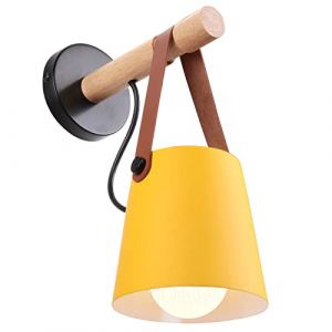 iDEGU R&eacute;tro Applique Murale Vintage Lampe Murale Int&eacute;rieur en Bois M&eacute;tal Suspension Luminaire Moderne Applique E27 Lampe de Mur pour Chambre Salon Couloir Restaurant (Orange Jaune) (IDEGU, neuf)
