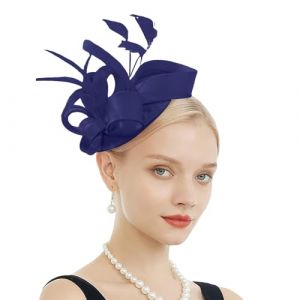 Bibi en plumes pour femme - Accessoire de mariage avec fleurs artificielles - Style ann&eacute;es 1950 - Pour carnaval, cocktail, th&eacute;, mariage (bleu marine, taille unique) (jksmyx, neuf)
