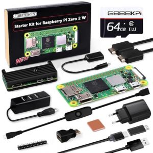 GeeekPi Raspberry Pi Zero 2 W Starter Kit,with RPi Zero 2 W Metal Case,32GB SD Card Preloaded OS,QC3.0 Power Supply,20 Pin Header,Micro USB to OTG Adapter,HDMI Cable,Heatsink,on/Off Switch Cable (GeeekPi-FR, neuf)