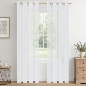 CUTEWIND Rideaux Voilage Blanc Transparent, Rideau Salon Moderne Voilages Intérieurs Rideau Voile à Oeillets pour Chambre Adulte Fenetre Salle a Manger, 140x210 CM, 2 Pièces (CUTEWIND HOME, neuf)