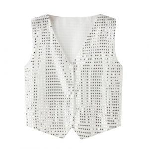 Gilet Costume Homme Paillette, Gilet Sans Manches Homme Noeud Papillon Paillettes Tenue Hippie Homme Veston Cuir Homme Gilet Crois&eacute; Homme Gilet Sans Manches Daim Homme Gilet de Costume Beige Homme (IHUAE, neuf)