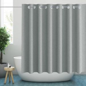 YISURE Rideau de Douche sans Crochets en Lin Gris Lourd en Tissu imperméable Lavable en Machine, Largeur 200 cm x Hauteur 220 cm (JasmineHome, neuf)
