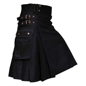 Kilt écossais pour homme, gothique cargo, jupe plissée pour homme, jupe vintage médiévale, cerf écossais traditionnel, denim noir, tartan irlandais, kilt moderne, b noir, XL (Aigdgoog, neuf)
