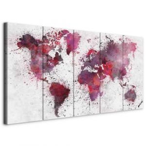 murando - Tableau d&eacute;coratif Carte du monde 225x90 cm - Impression sur toile color&eacute;e - D&eacute;coration murale pour salon et chambre - Aquarelles rouge continents cartes monde gris k-B-0061-b-m (murando, neuf)