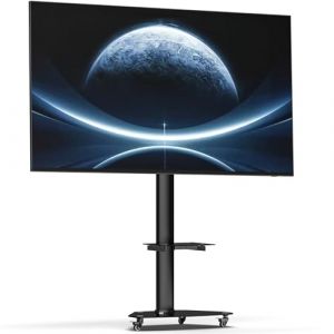 XTRARM Proton Support TV Mobile sur roulettes avec &eacute;tag&egrave;re, pour locaux (Noir, Base en Verre/&eacute;tag&egrave;re / 209 cm) (ARMLY, neuf)