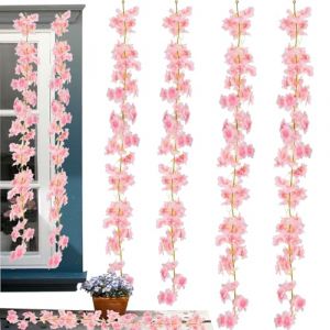 TREABEAR Sakura Fleur Artificielle, 4pcs Fleurs Artificielles Deco, Sakura Fausse Fleur, Guirlande Fleur, Cerisier Japonais Artificiel, Fleurs Artificielles Extérieur， Mur de Fleurs Artificielles (Treabear lucky shop, neuf)