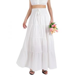 MYSSUCI Jupe Longue Femme de Taille Haute Elastique Maxi Jupe Ete A-Ligne 2 en 1 Jupe Boheme pour D&eacute;contract&eacute;e Vacances L'&eacute;t&eacute; et la Plage(Blanc,L) (MYSSUCI EU, neuf)