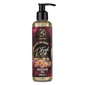 Huile de Massage Rose 200ml - Huile Corporelle - Mélange Bois de Rose - Pépins de Raisin - Jojoba - L'Amande - Huiles des Noyaux de Pêche et Extrait de Rose - Huile Relaxante - Massage de Couples (AROMATIKA trust the power of nature, neuf)