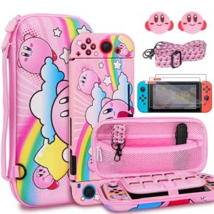 TIKOdirect Kirby Étui de transport pour Nintendo Switch, joli sac de voyage portable dans un design intérieur rose avec étui de protection doux, protecteurs d'écran et capuchons de pouce (TIKOdirect, neuf)