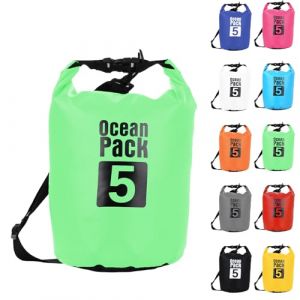 5L Sac étanche Polyvalent, 2L/5L/10L/15L/20L/30L Vert Waterproof Dry Bag avec Longue Bandoulière Réglable Sac à Dos Confort Imperméable pour Bateau/Kayak/Pêche/Rafting/Natation/Camping/Snowboard (MUDAMUDA Store, neuf)