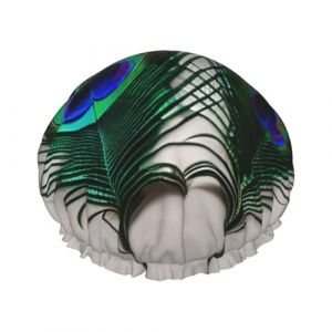 Bonnet de douche avec imprim&eacute; plumes de paon pour femmes, bonnet de bain r&eacute;utilisable, bonnet de douche respirant, bonnet de douche r&eacute;glable (PANGYJ2024, neuf)