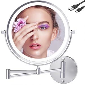 TUSHENGTU 9" Grand Murale Miroir Grossissant Lumineux,1X/10XMirroir Maquilleur Lumineux Chargement USB, Convient Aux Coiffeuses d'Hôtel, Aux Salles De Bains Et Au Rasag(960B10X (Tushengtu, neuf)