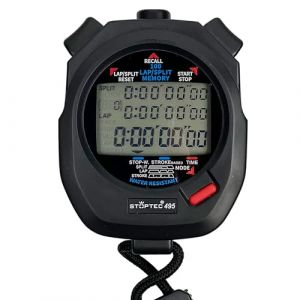 Stoptec Chronomètre 495 | Écran 3 Lignes | 100 mémoires | Mesure de la fréquence de Coups | Contrôle de la Course | Heure et Date | Résistant aux éclaboussures | Changement de Pile Facile (schütt-sport, neuf)