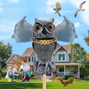 Faux leurre de Hibou pour effrayer Les Oiseaux du Jardin, tête rotative à 360°, Dissuasion d'oiseaux, épouvantail à Oiseaux, Statue de Hibou pour l'extérieur, Le Patio et la Piscine (YSiY, neuf)