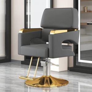 PA-DABAOO Fauteuil De Barbier Professionnel, Fauteuil De Tatouage Confortable Avec Accoudoirs Ergonomiques, Rotation À 360°, Hauteur Réglable 84-94 Cm, Équipement De Coiffure Professionnel,Gris (Panda-Dabaoo, neuf)