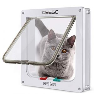 CEESC Chatière pour Chat, Chatière Verrouillable à 4 Voies pour Chat, Petit Chien, Facile à Installer et à Utiliser(M,Blanc) (CEESCE, neuf)