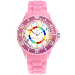 Alienwork Kids Montre Pédagogique Apprendre l'Heure Enfants Fille Pink Bracelet en Silicone Multicolore Enfants Résistant à l'eau 5 ATM Temps d'apprentissage (?Alienwork, neuf)