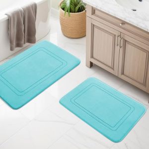 chakme Ensemble de tapis de bain 2 pi&egrave;ces, douce tapis de bain en mousse &agrave; m&eacute;moire de forme antid&eacute;rapant lavable, ensemble de tapis de salle de bain pour toilette, douche et baignoire Bleu-vert (Qia Zhen, neuf)
