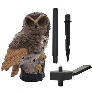 Lampe solaire de jardin, décoration d'extérieur, chouette en résine avec piquet, lumière blanche étanche pour terrasse, clôture, pelouse, passage, allée, cour, décoration de fête, pelouse (marron) (Rysa light, neuf)