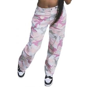 SHINFY Pantalon cargo camouflage Y2K pour femme - Jambe large - Pantalon de jogging cargo militaire avec poches &agrave; rabat, 2-Rose, XX-Large (STJDB, neuf)