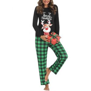 iClosam Pyjama de Noël Femme Hiver Ensemble de Pyjama Femme Coton Vêtements de Nuit Femme 2 Pièces Confortable Haut Manche Longue Bas Pyjama Femme à Carreaux S-XXL (TAO&ZHU-EU, neuf)