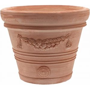 Pots de Fleurs Exterieur Terre Cuite -Doppio Bordo - Fabriqué à la Main - Absolument résistant au Gel - Terracotta Italienne : Pots de Fleurs artisanaux pour extérieur et intérieur (Festonato 35cm) (Teramico, neuf)