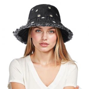 AYPOW Bob Seau Chapeau Coton Denim Chapeau de P&ecirc;cheur Femme, Pliable &eacute;t&eacute; Anti-UV Marguerite Chapeaux de Soleil de Plage, Adolescentes Filles Mode R&eacute;tro L&eacute;g&egrave;re Packable Voyage Casquettes Visi&egrave;re (lipsd eu, neuf)