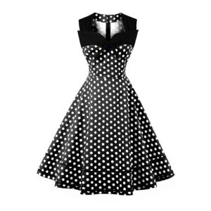 AXOE Femme Robe Vintage Ann&eacute;es 50 Pin up Rockabilly Coton Guinguette Soir&eacute;e Mariage Noir &agrave; Pois Blanc, Taille 48, 3XL (AXOE-FR, neuf)