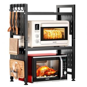 Etagere Micro Onde Extensible, Grille pour Four des &Eacute;tag&egrave;re &agrave; micro-ondes cuisine rangement extensible avec 10 crochets, Support pour micro-ondes &agrave; 3 niveaux, Support Micro Onde extensible 40-70 CM (HXHOME-EU, neuf)
