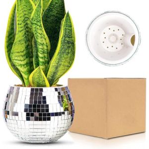 Disco Boule Facette Pot de Fleur,Boule Disco Plante Pot,Auto Arrosage Disco Jardiniere,Cache Pot Boule Disco,Vase Disco,Argent&eacute; Mosaique Miroir Plastique Disco Decor pour F&ecirc;te,Bureau,Cuisine,4*5*5IN (BAOBYAO, neuf)