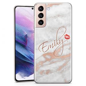 TULLUN Etui de T&eacute;l&eacute;phone Personnalis&eacute; pour Samsung Galaxy A3 (2016) - Coque en Gel Souple Transparente Personnalis&eacute;e &agrave; Votre Nom Texte Initiales Marbre Rose Or V2 Design - Nom et Baiser (Tullun, neuf)