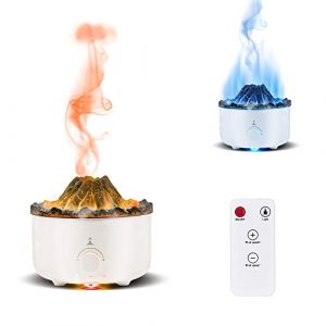 Mcbazel Volcano Flame Humidificateur, Diffuseur d'arôme de Flame Aroma Diffuser électrique 560ML Volcano Humidificateur Flame Mode Fonction Minuterie/Changement de Lumière/Télécommande avec Prise UE (TransChased, neuf)