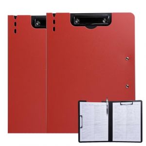 FRETONBA Porte-bloc A4, lot de 2 porte-bloc avec couvercle, porte-bloc avec 2 pinces, planche à écrire pour bureau, chantier, école, rouge (FRETONBA, neuf)