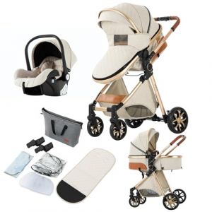 Reenborn Poussette 3 en 1, Poussette Bebe avec Réversible Deux Façons de Pousser, Pousette avec Cadre Aluminium Haute Paysage, Pousette 3 en 1 avec Conception Pliable en Un Clic (V9 Creamy White) (huangzhongguig, neuf)